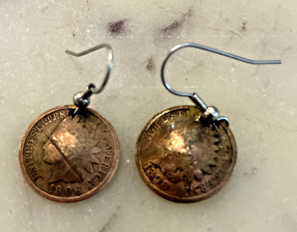 Indian Head Penny Hook Earrings 1898 & 1906 Genuine Antique Coins L5